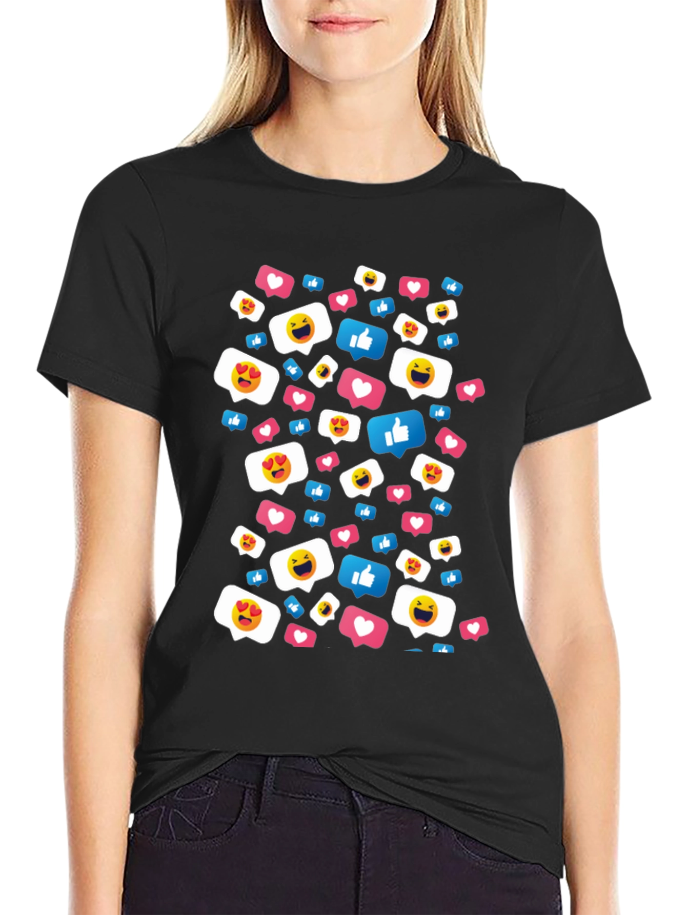Social Media Emoji T-Shirt - Black Cotton Tee
