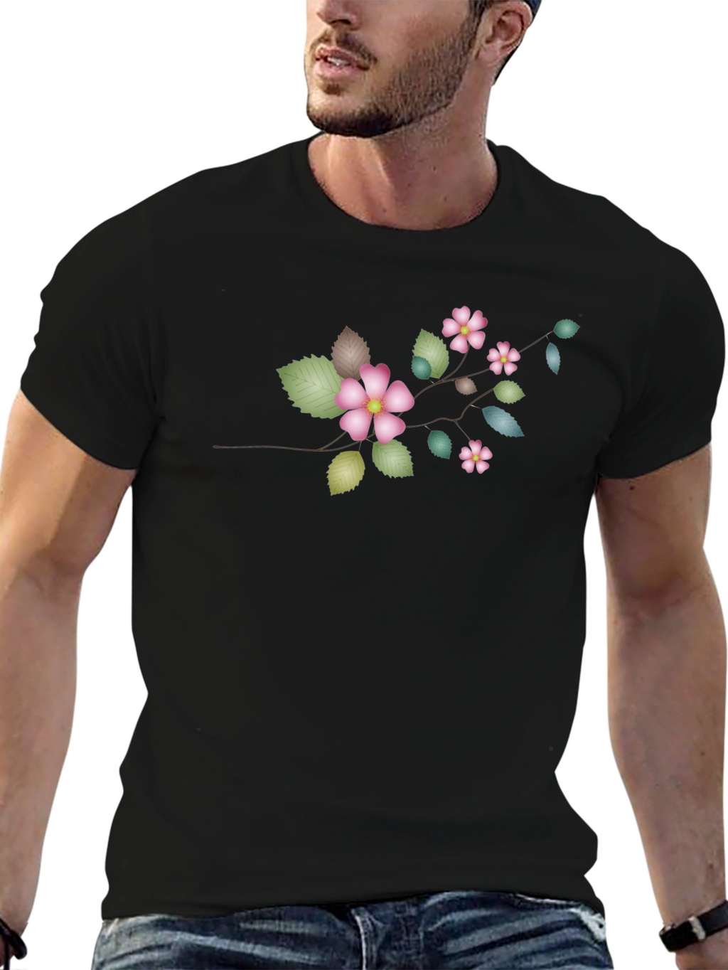 Floral Branch Black T-Shirt