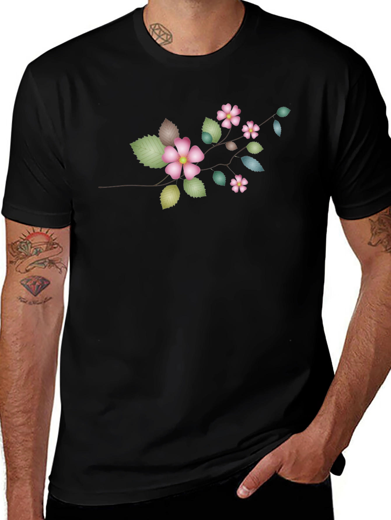 Floral Branch Black T-Shirt