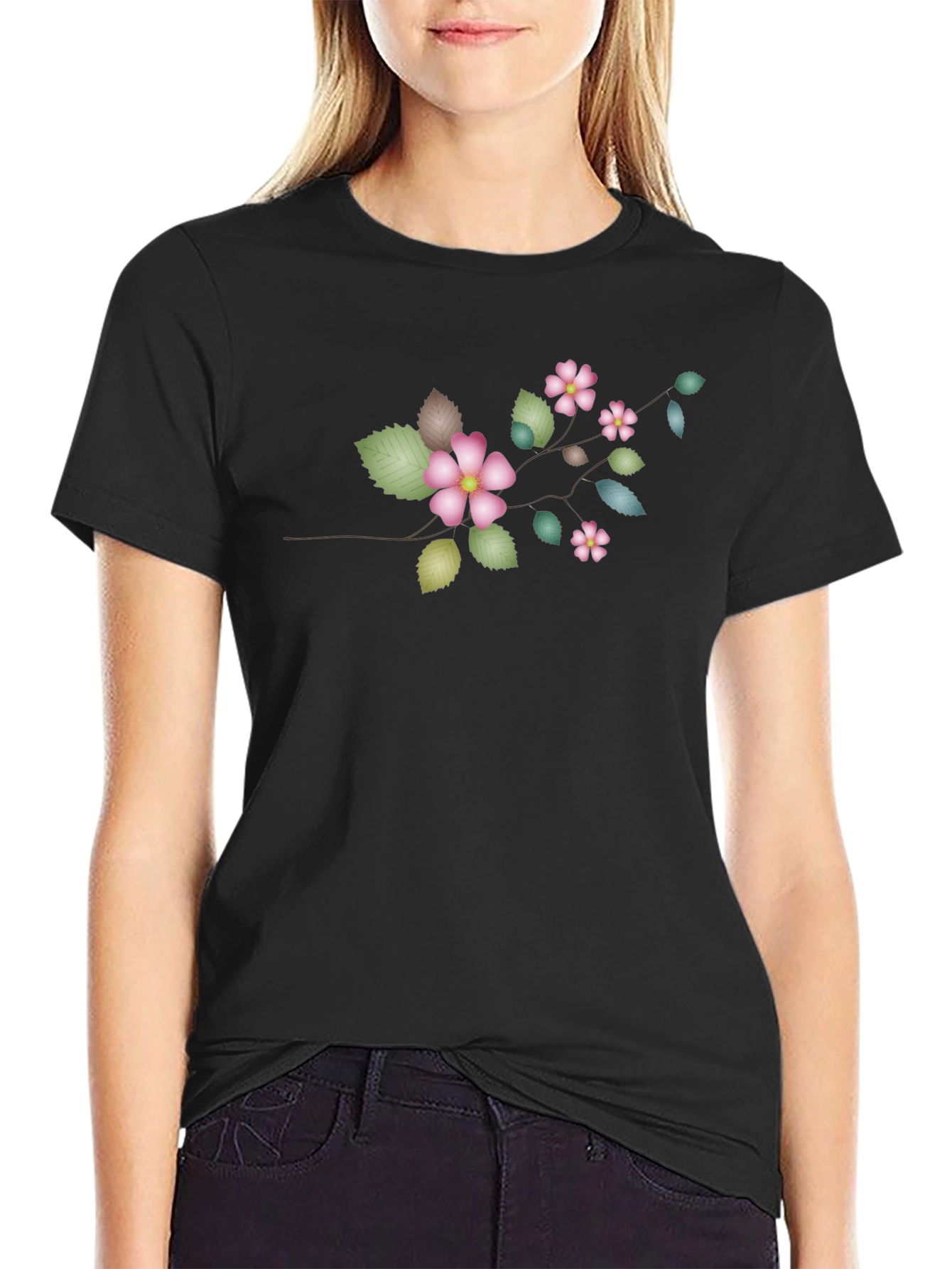 Floral Branch Black T-Shirt