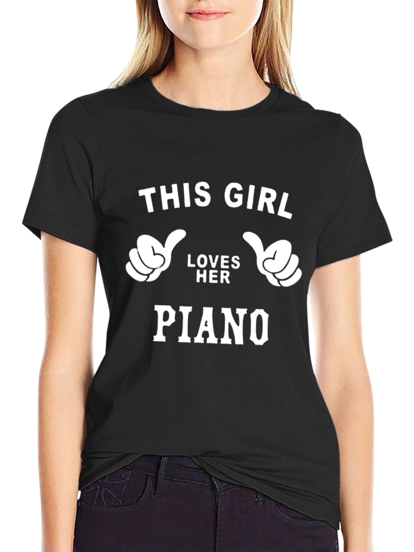 This Girl Loves Her Piano Black T-Shirt