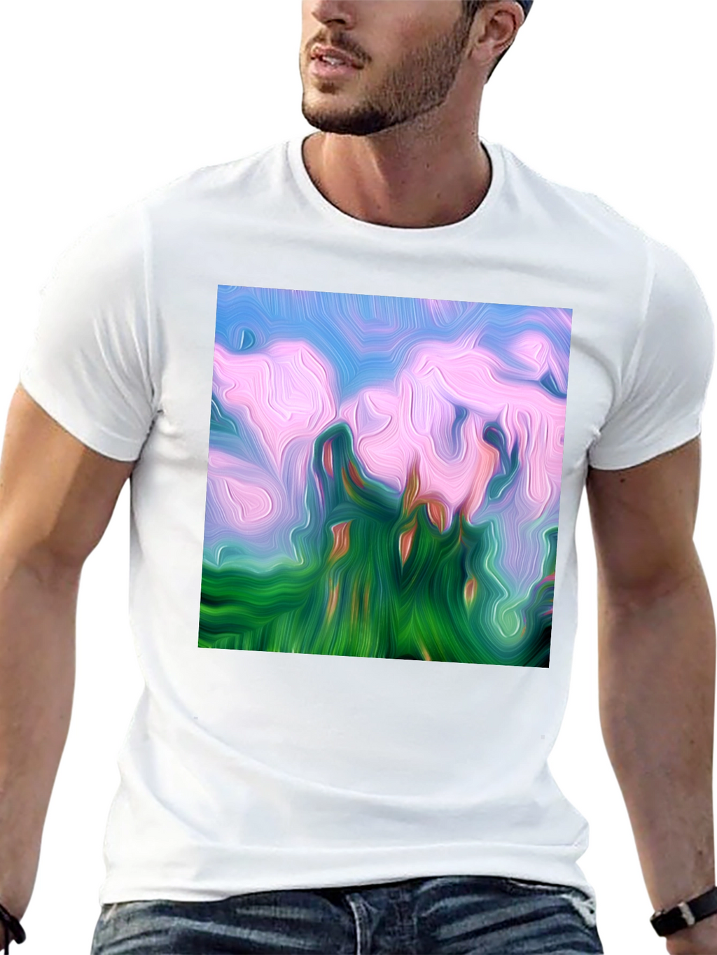 Abstract Landscape Graphic Tee - Artistic Black T-Shirt
