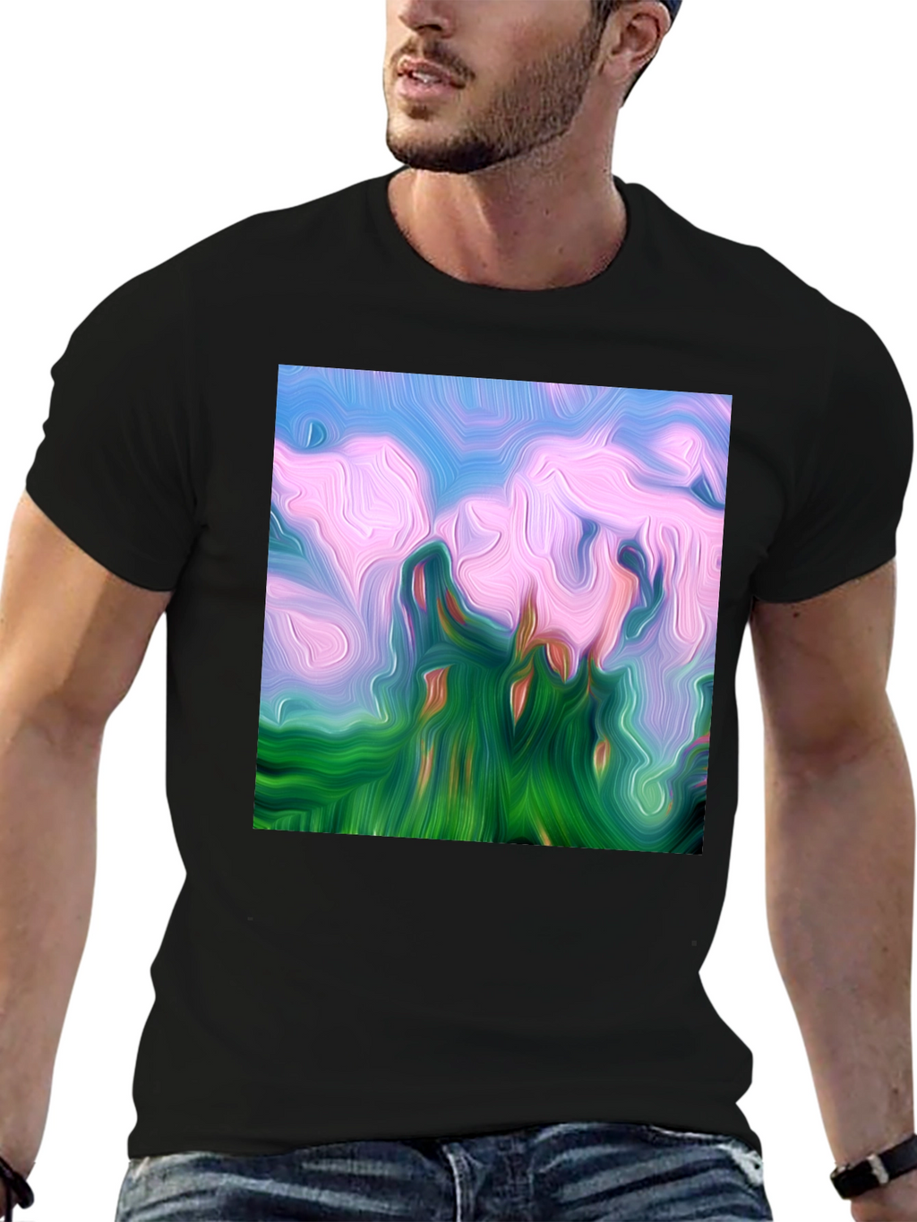 Abstract Landscape Graphic Tee - Artistic Black T-Shirt