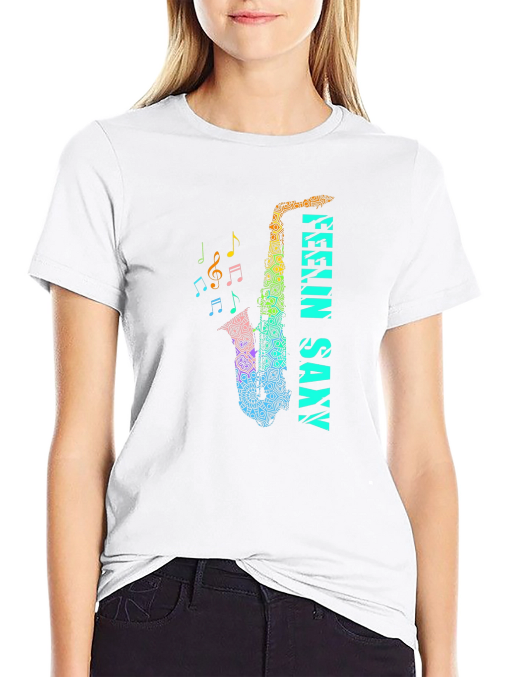 Feelin Saxxy Black T-Shirt - Musical Instrument Graphic Tee