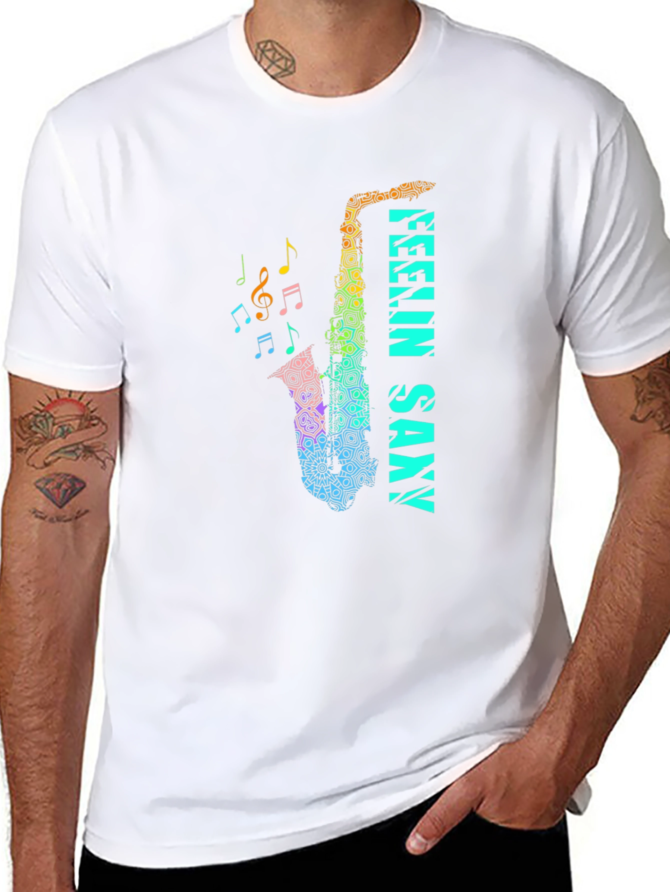 Feelin Saxxy Black T-Shirt - Musical Instrument Graphic Tee