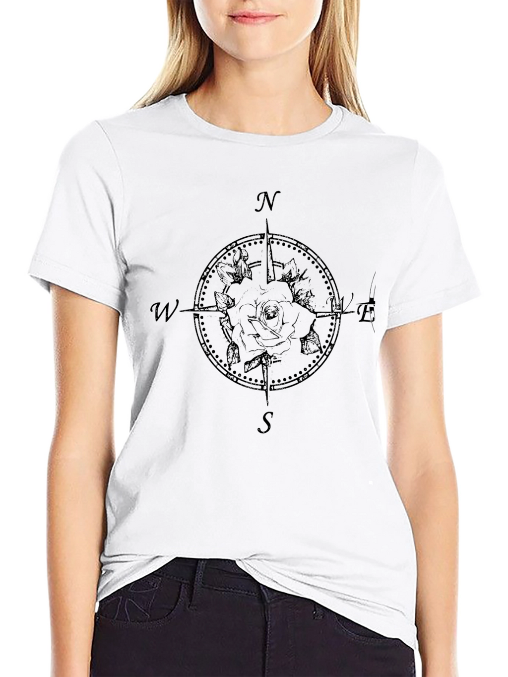 Compass Rose Graphic Tee - Black Cotton Shirt