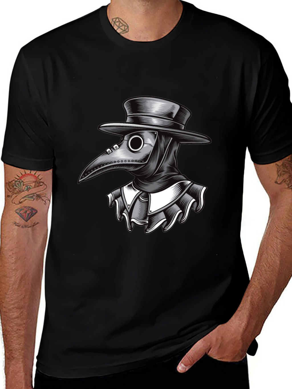 Plague Doctor Graphic Tee - Black Cotton T-Shirt