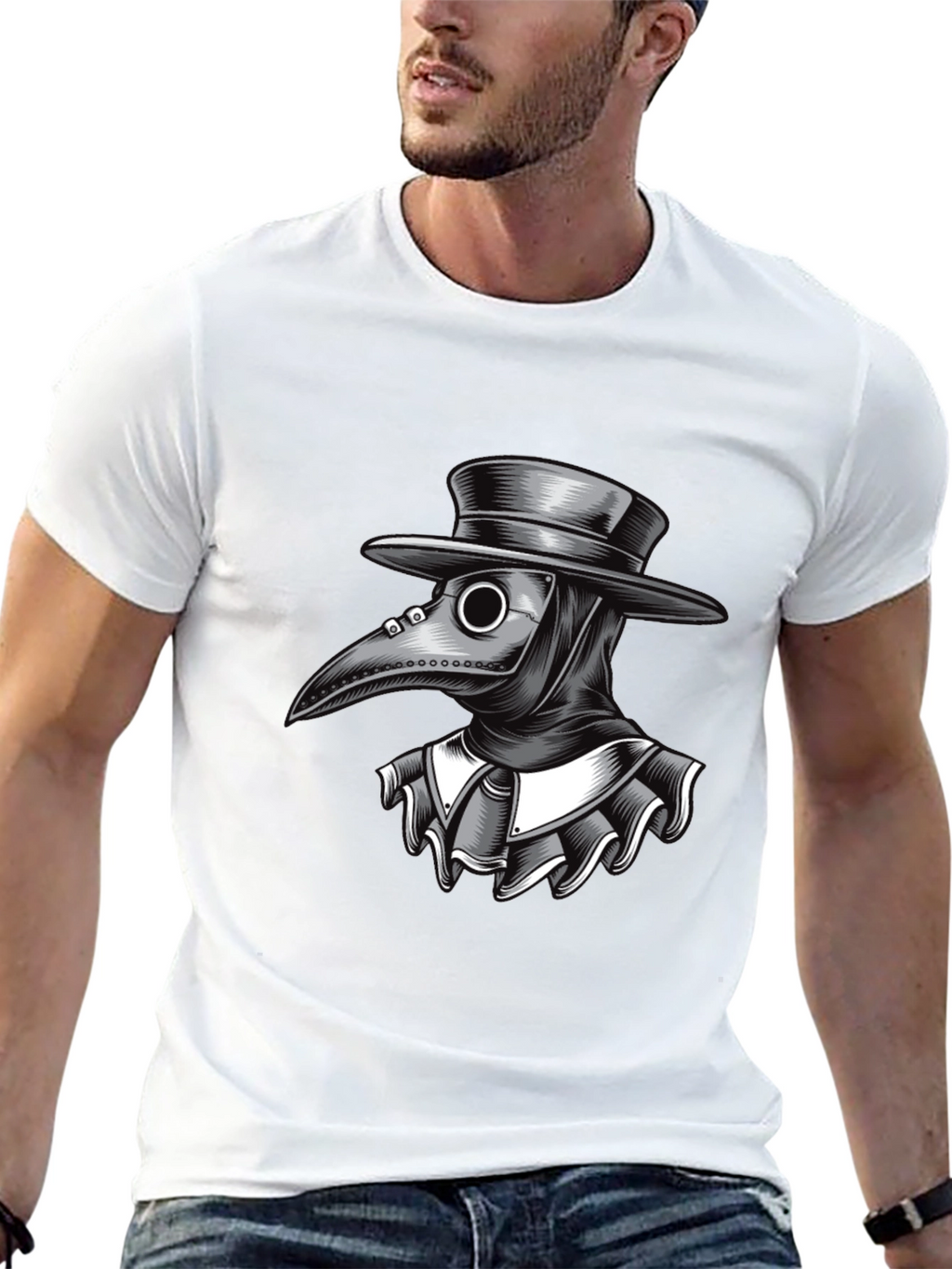 Plague Doctor Graphic Tee - Black Cotton T-Shirt