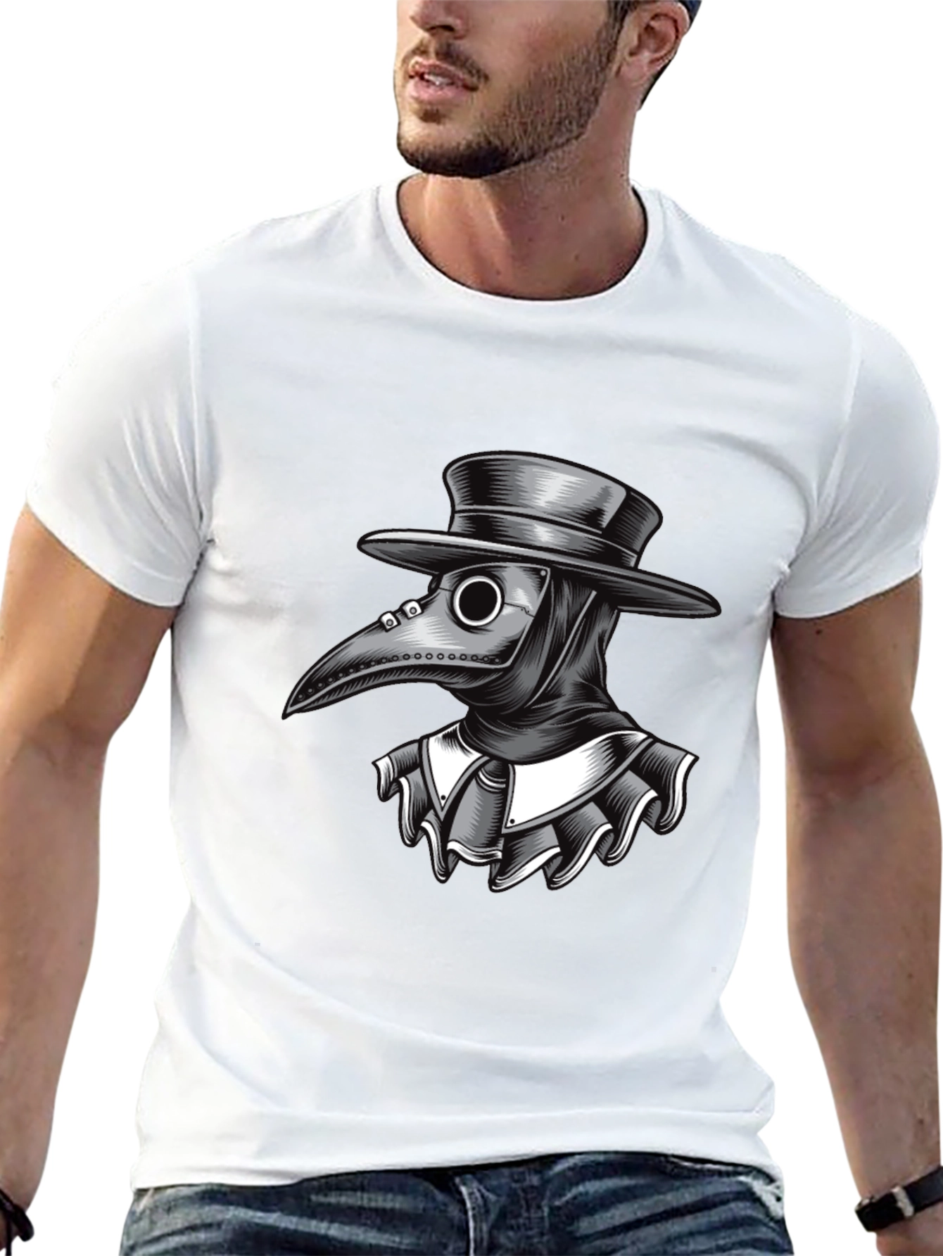 Plague Doctor Graphic Tee - Black Cotton T-Shirt