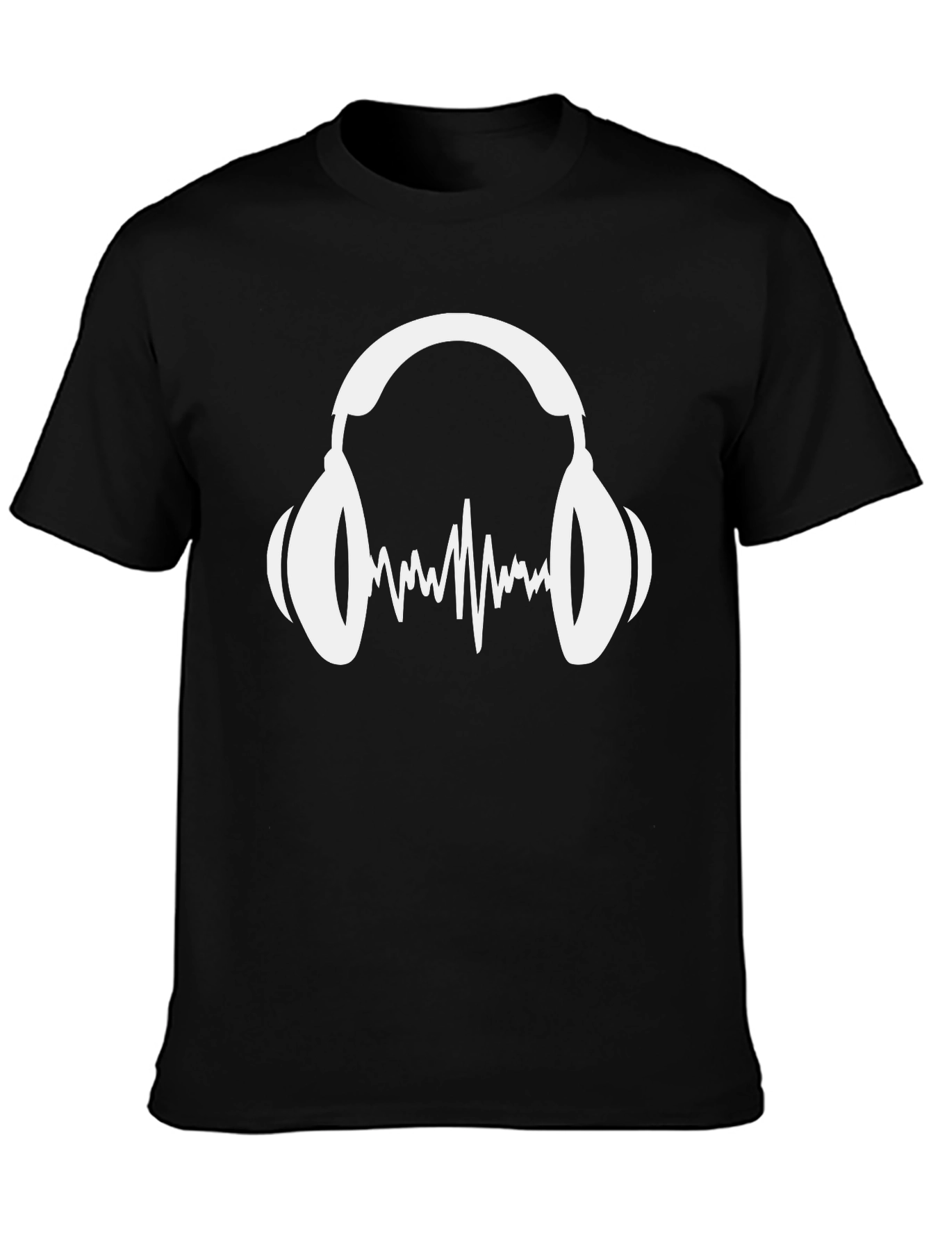 Music Lovers Black T-Shirt: Headphones & Sound Wave Graphic