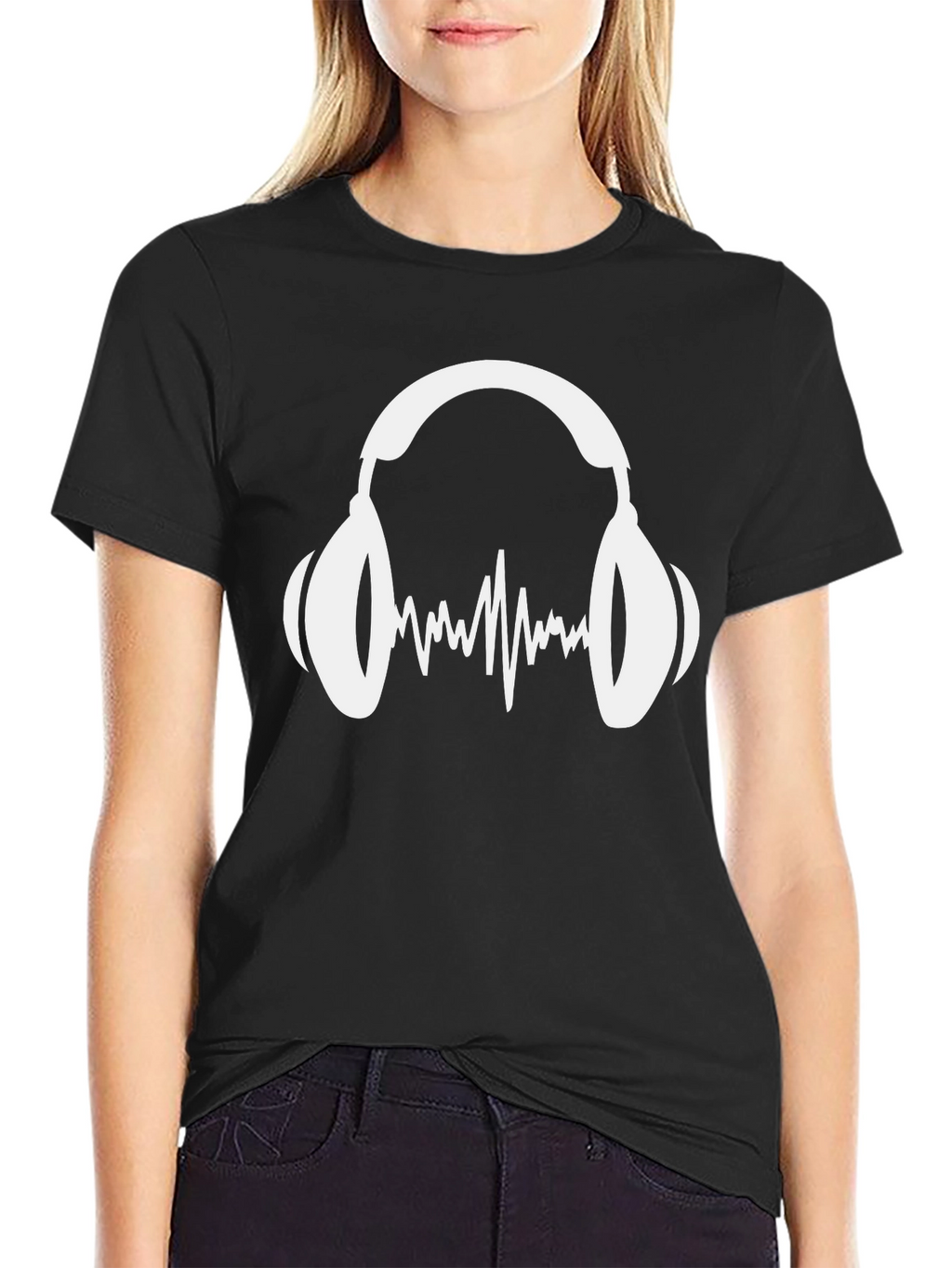 Music Lovers Black T-Shirt: Headphones & Sound Wave Graphic