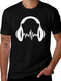 Music Lovers Black T-Shirt: Headphones & Sound Wave Graphic