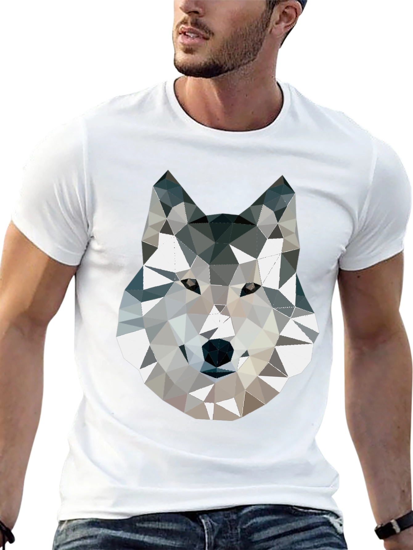 Geometric Wolf Graphic Print T-Shirt