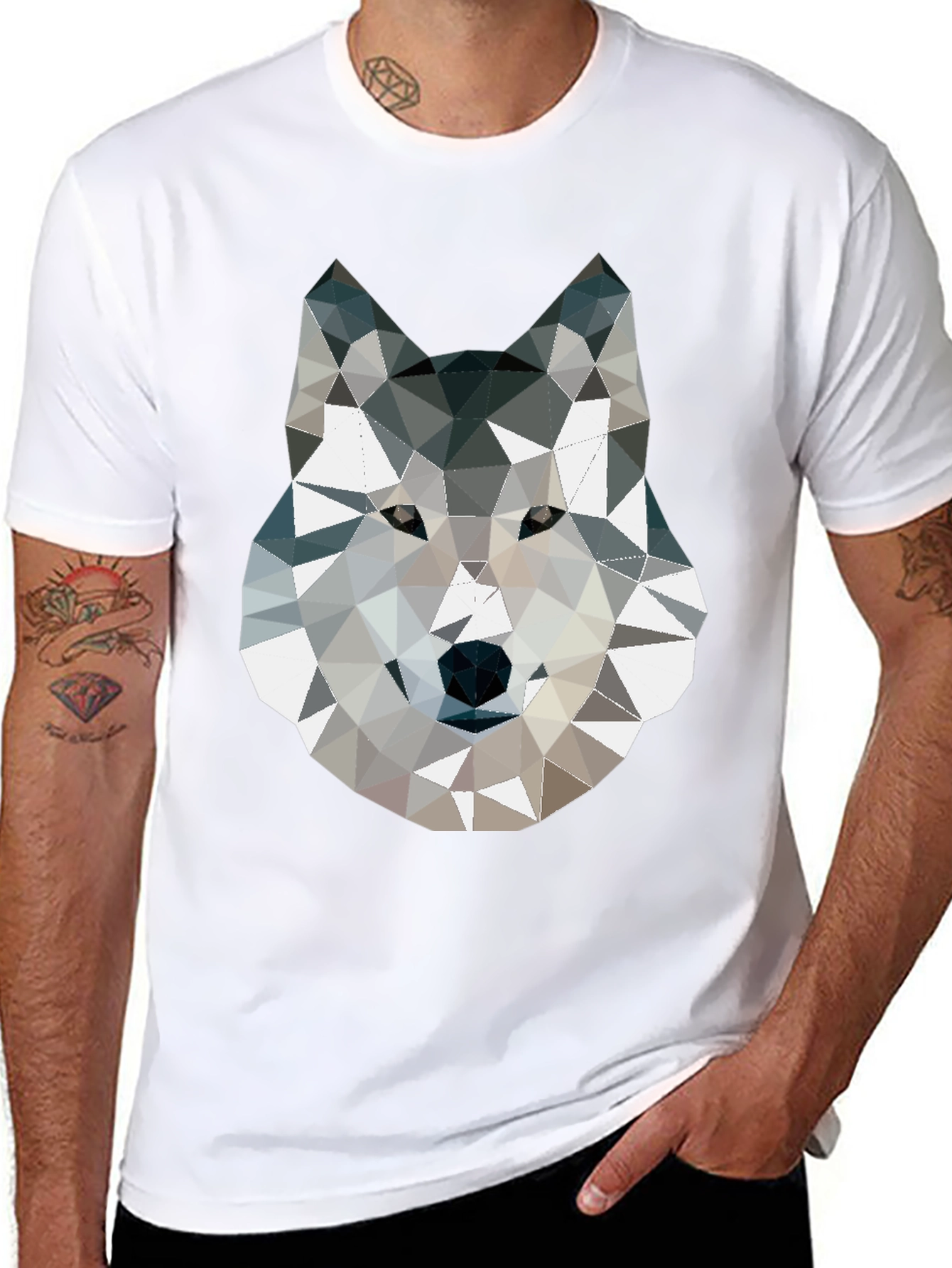 Geometric Wolf Graphic Print T-Shirt