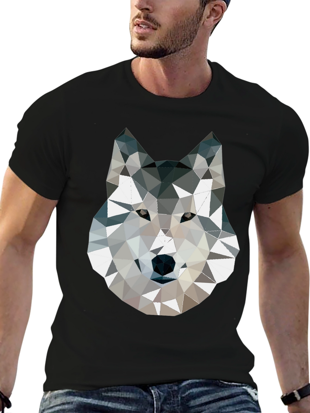 Geometric Wolf Graphic Print T-Shirt
