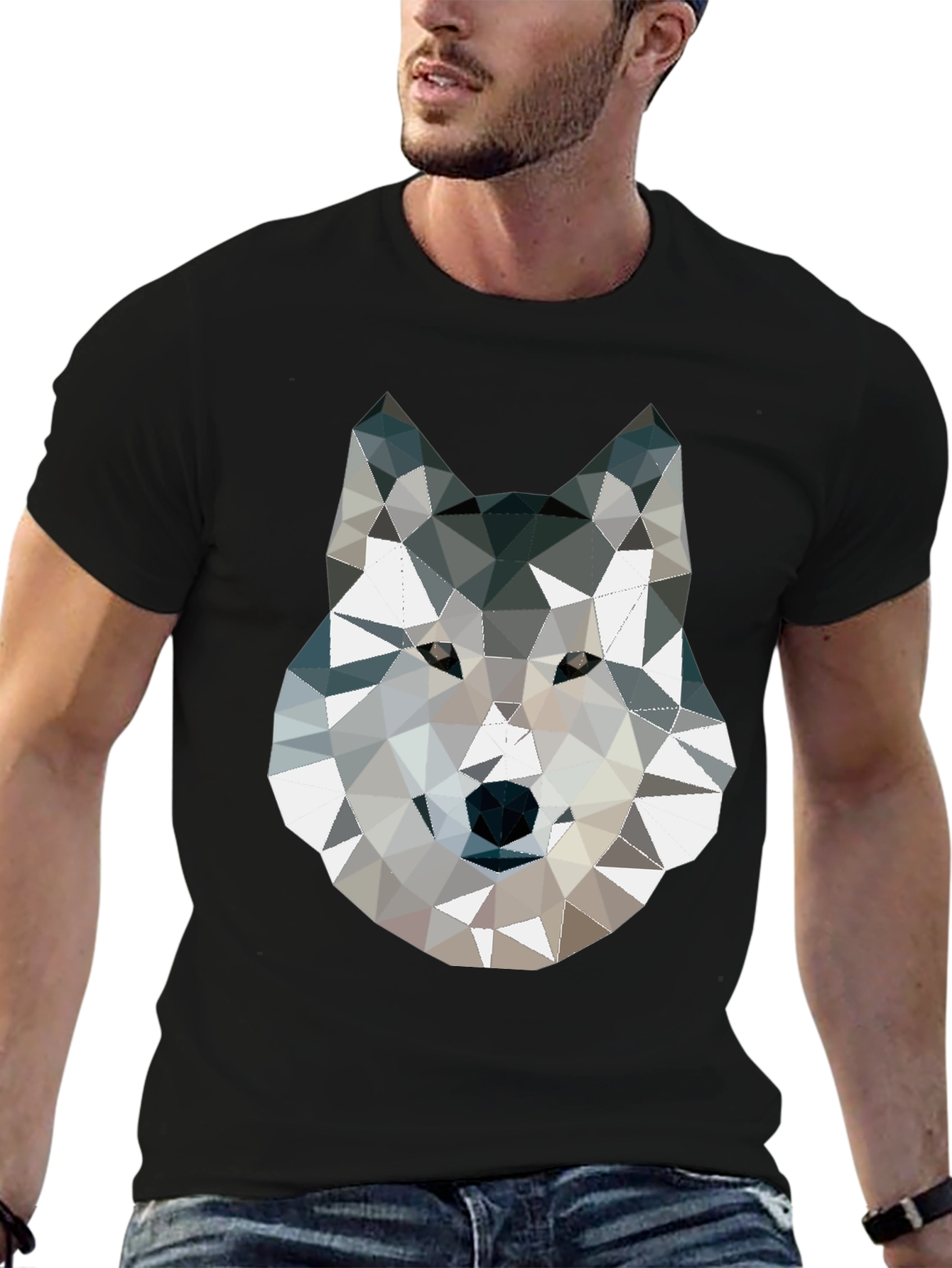 Geometric Wolf Graphic Print T-Shirt