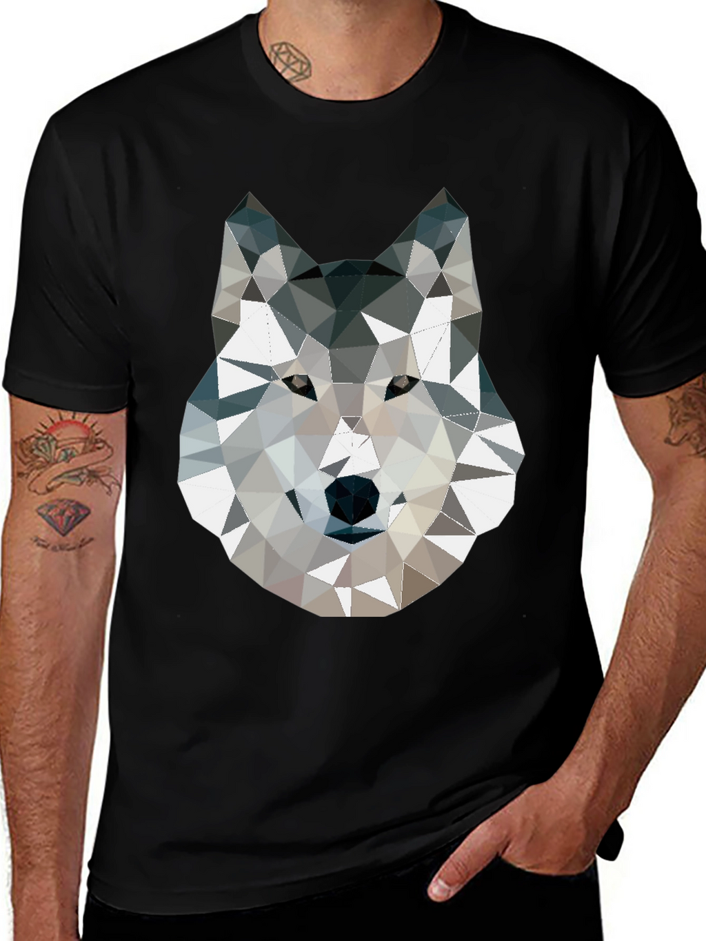 Geometric Wolf Graphic Print T-Shirt