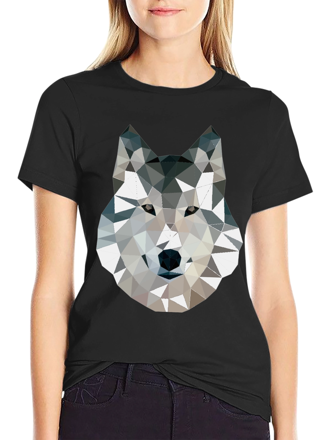 Geometric Wolf Graphic Print T-Shirt