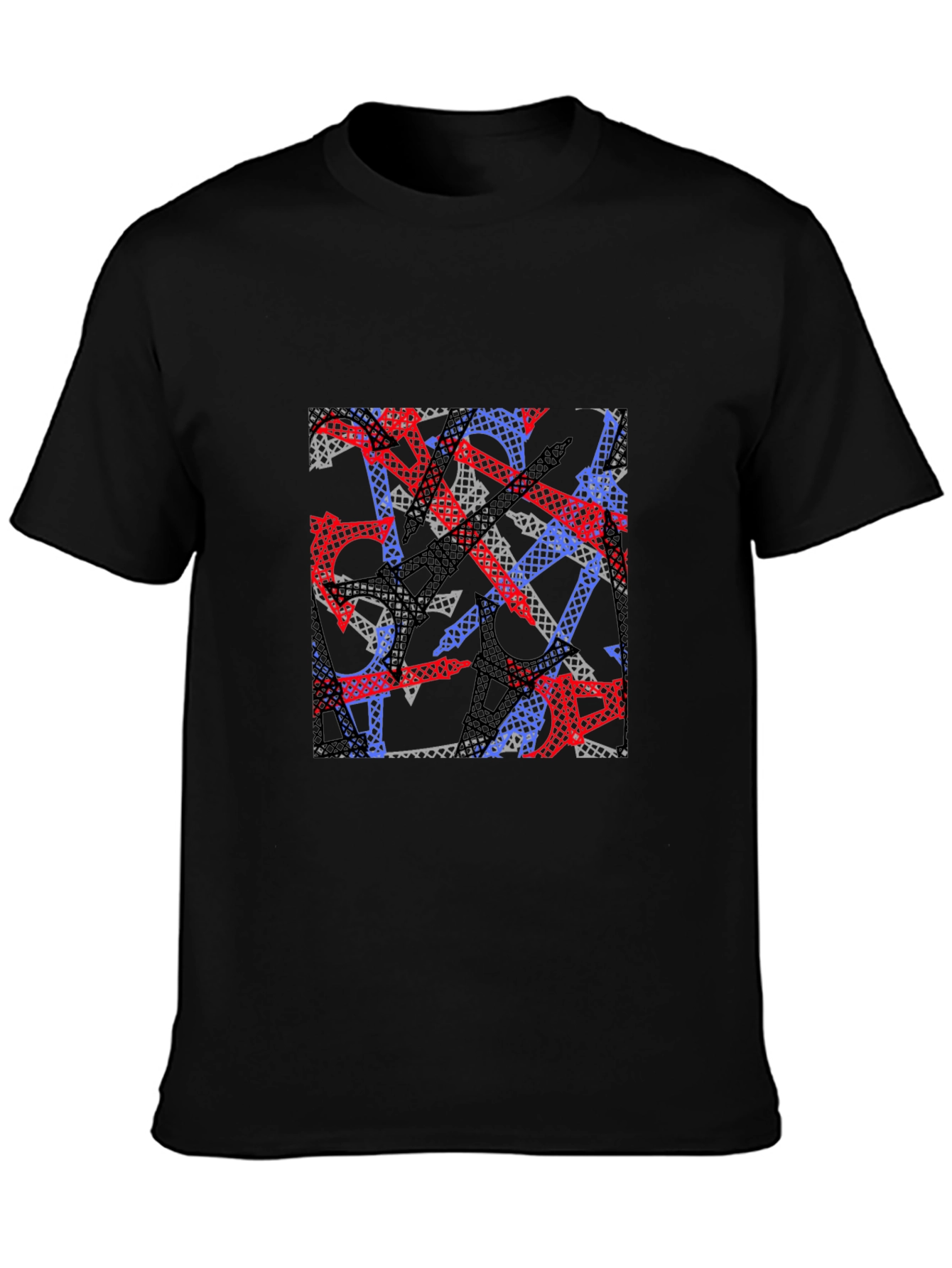 Abstract Eiffel Tower Print Black T-Shirt