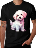 Cute Puppy Graphic Tee - Black Cotton Blend