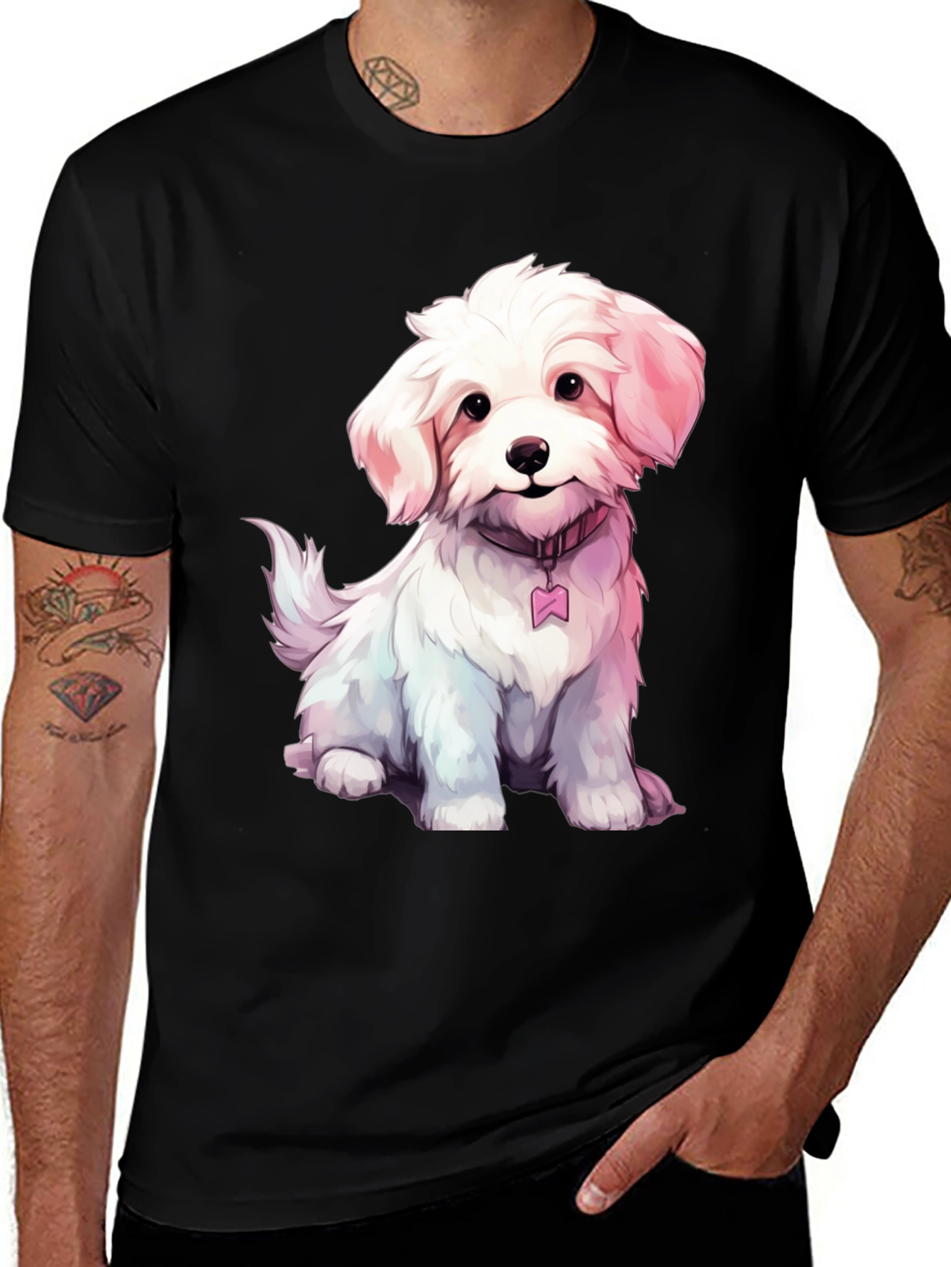 Cute Puppy Graphic Tee - Black Cotton Blend