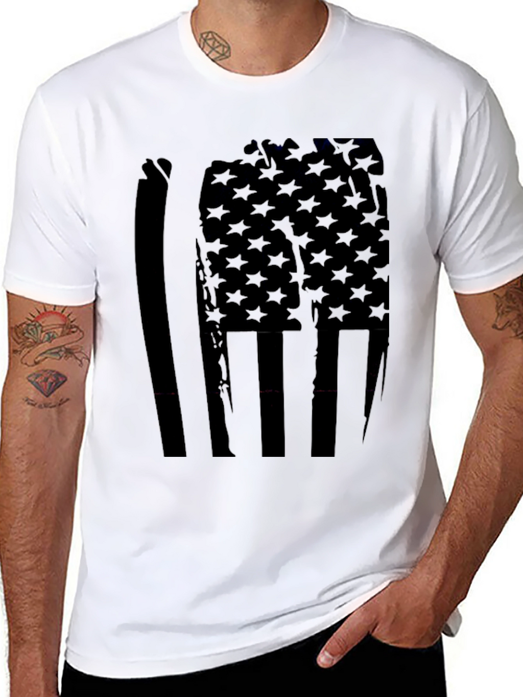 American Flag Distressed Graphic Tee - Black