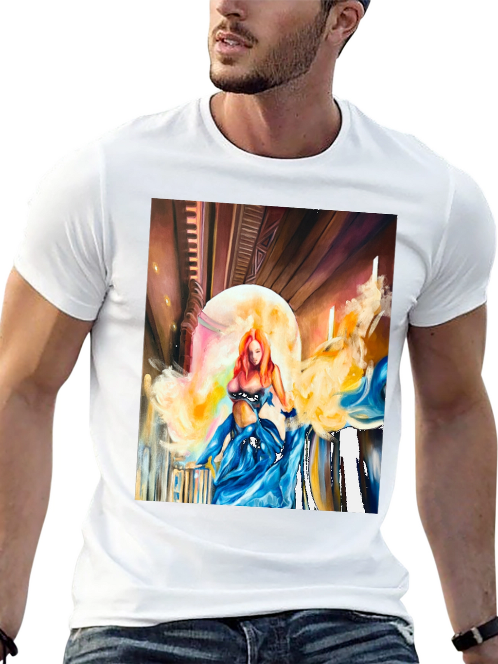 Artistic Woman Print Black T-Shirt