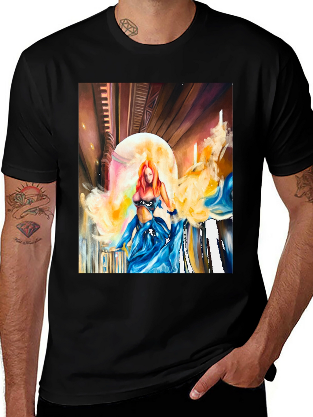 Artistic Woman Print Black T-Shirt
