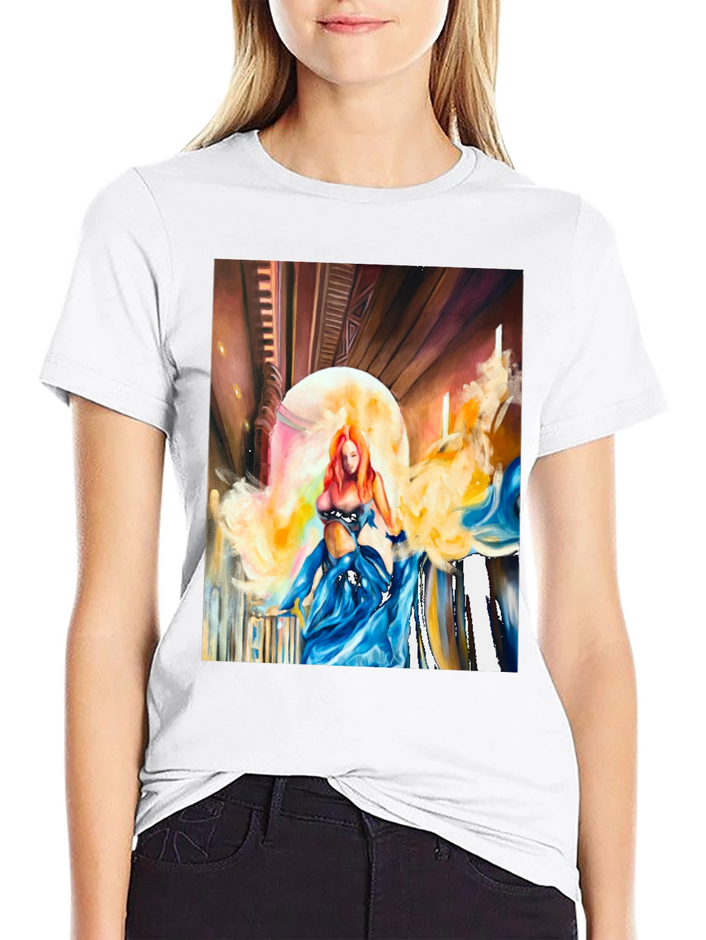 Artistic Woman Print Black T-Shirt