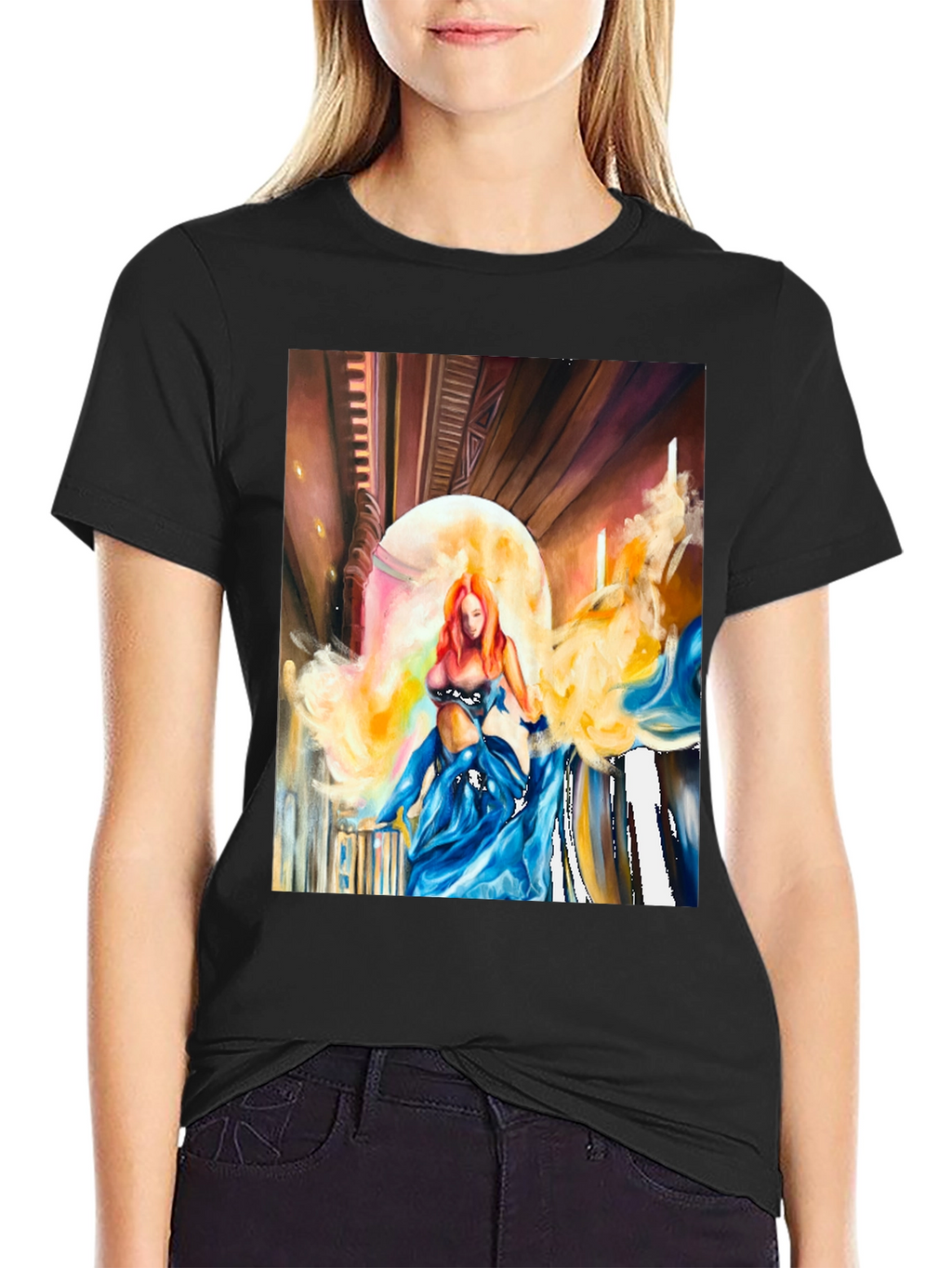 Artistic Woman Print Black T-Shirt