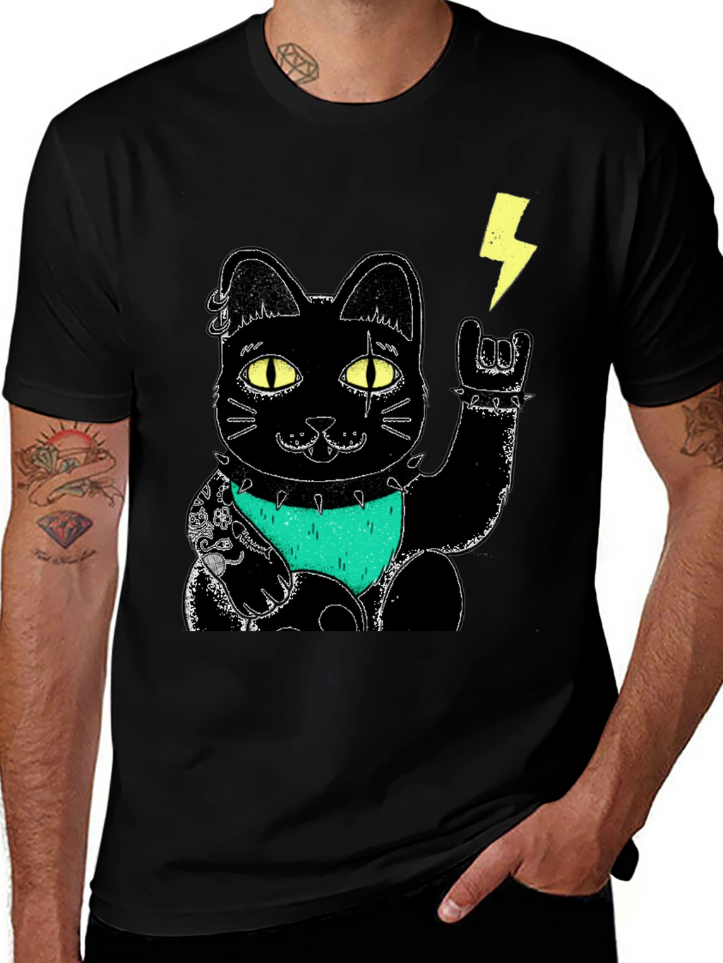 Lucky Punk Rock Cat Graphic Tee