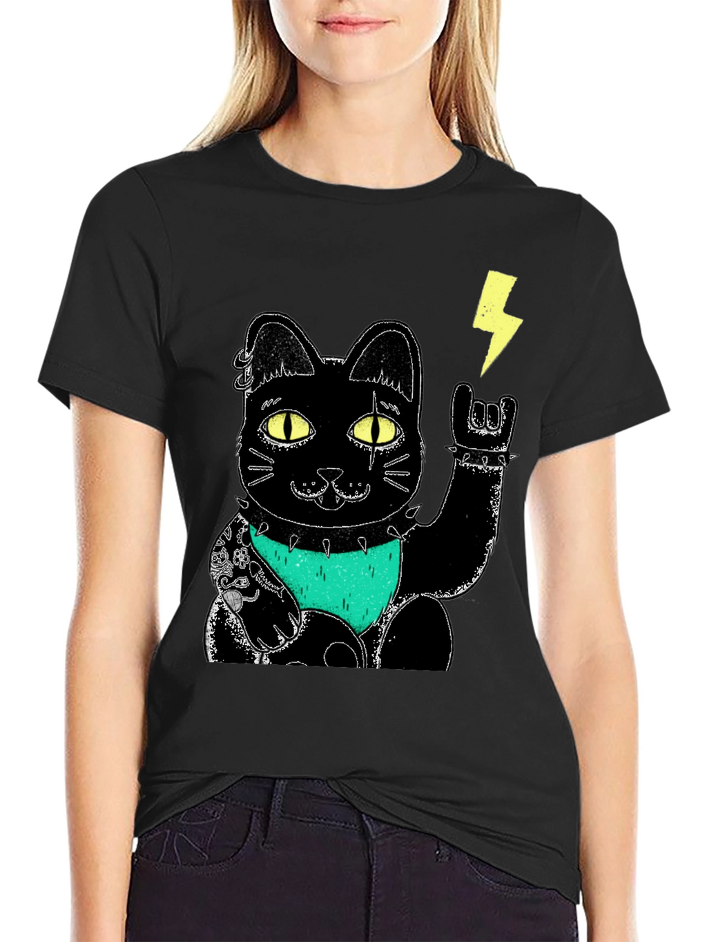 Lucky Punk Rock Cat Graphic Tee