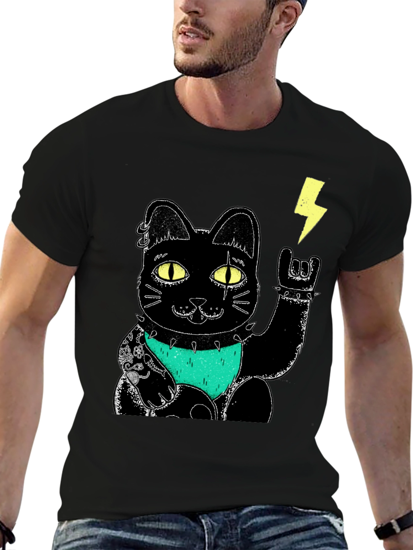 Lucky Punk Rock Cat Graphic Tee