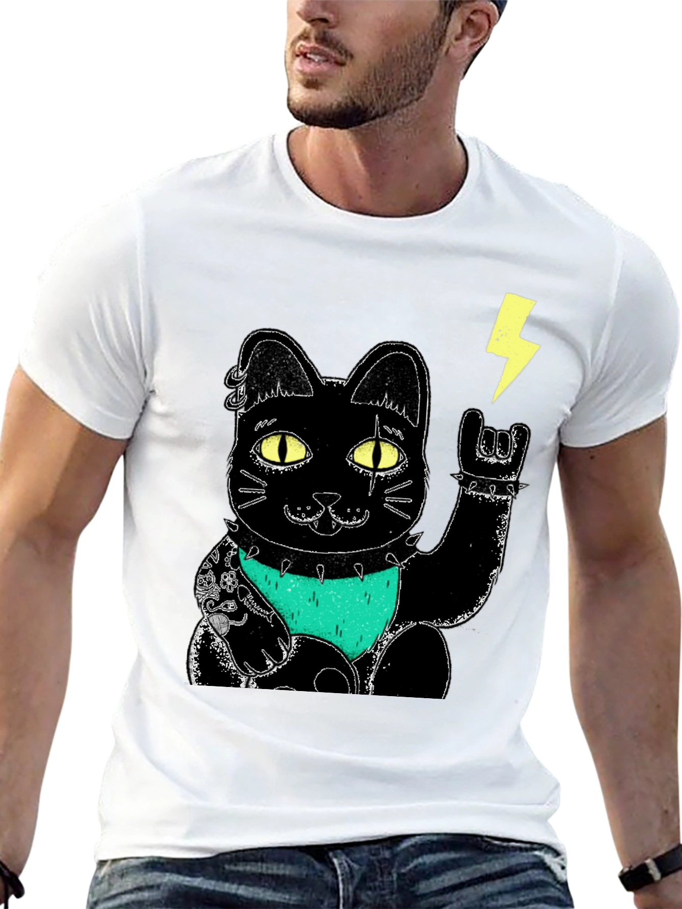 Lucky Punk Rock Cat Graphic Tee