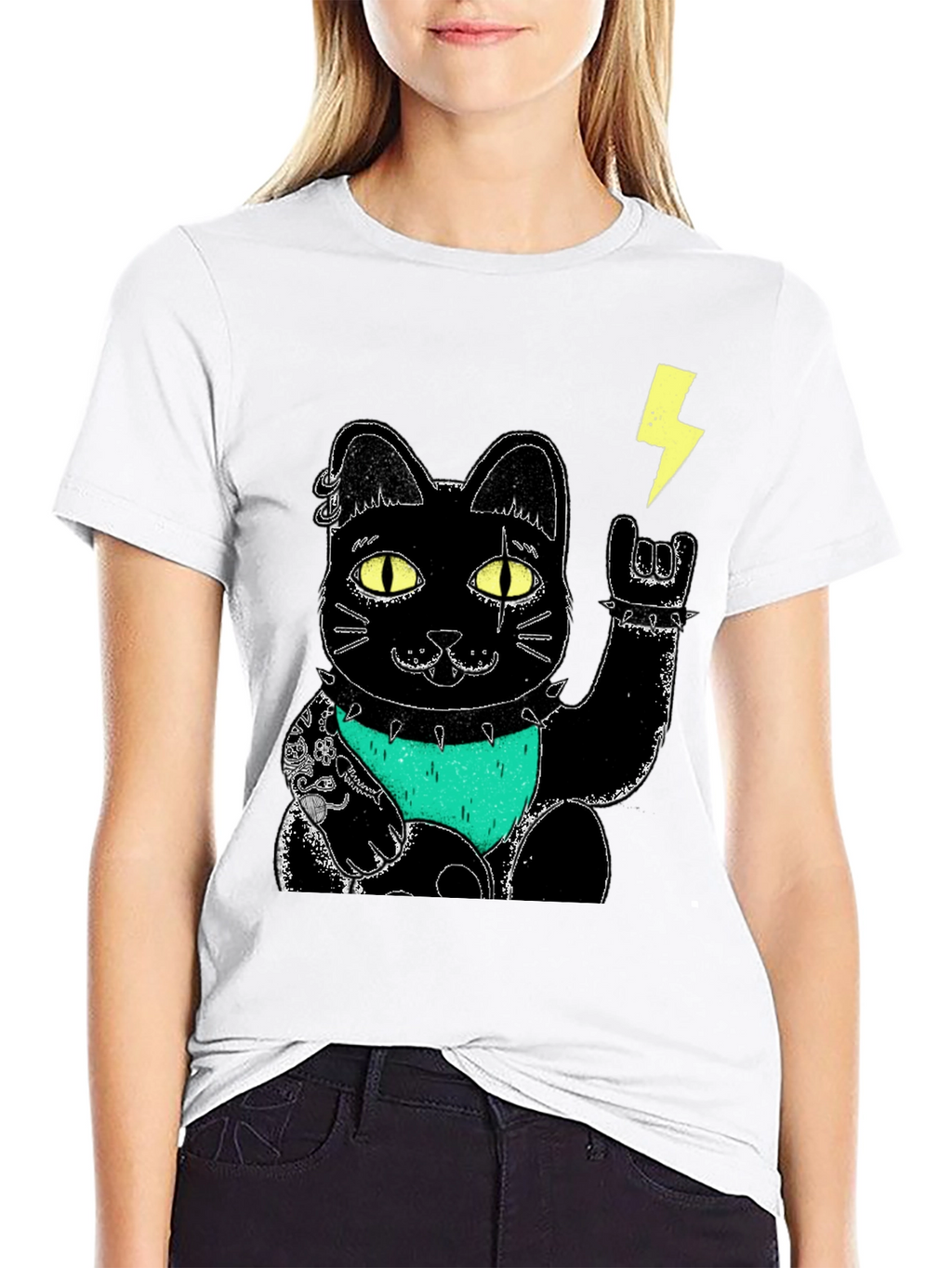 Lucky Punk Rock Cat Graphic Tee