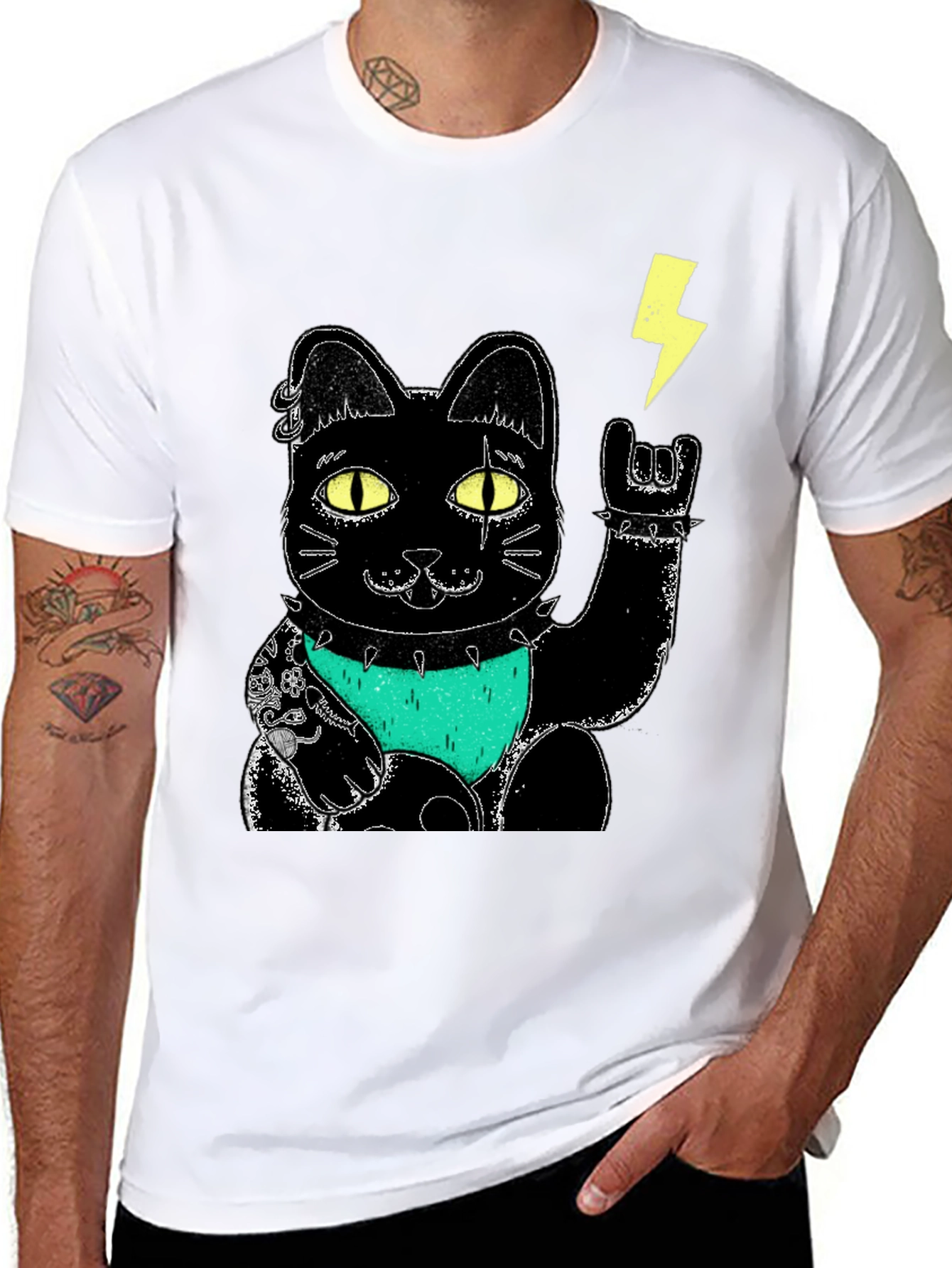 Lucky Punk Rock Cat Graphic Tee