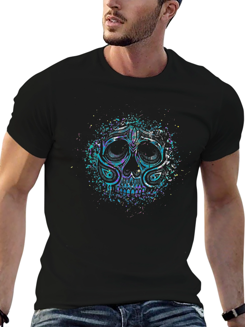 Vibrant Skull Graphic Black T-Shirt