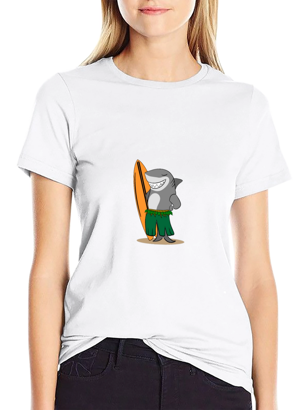 Surfing Shark Graphic Tee - Black Cotton T-Shirt