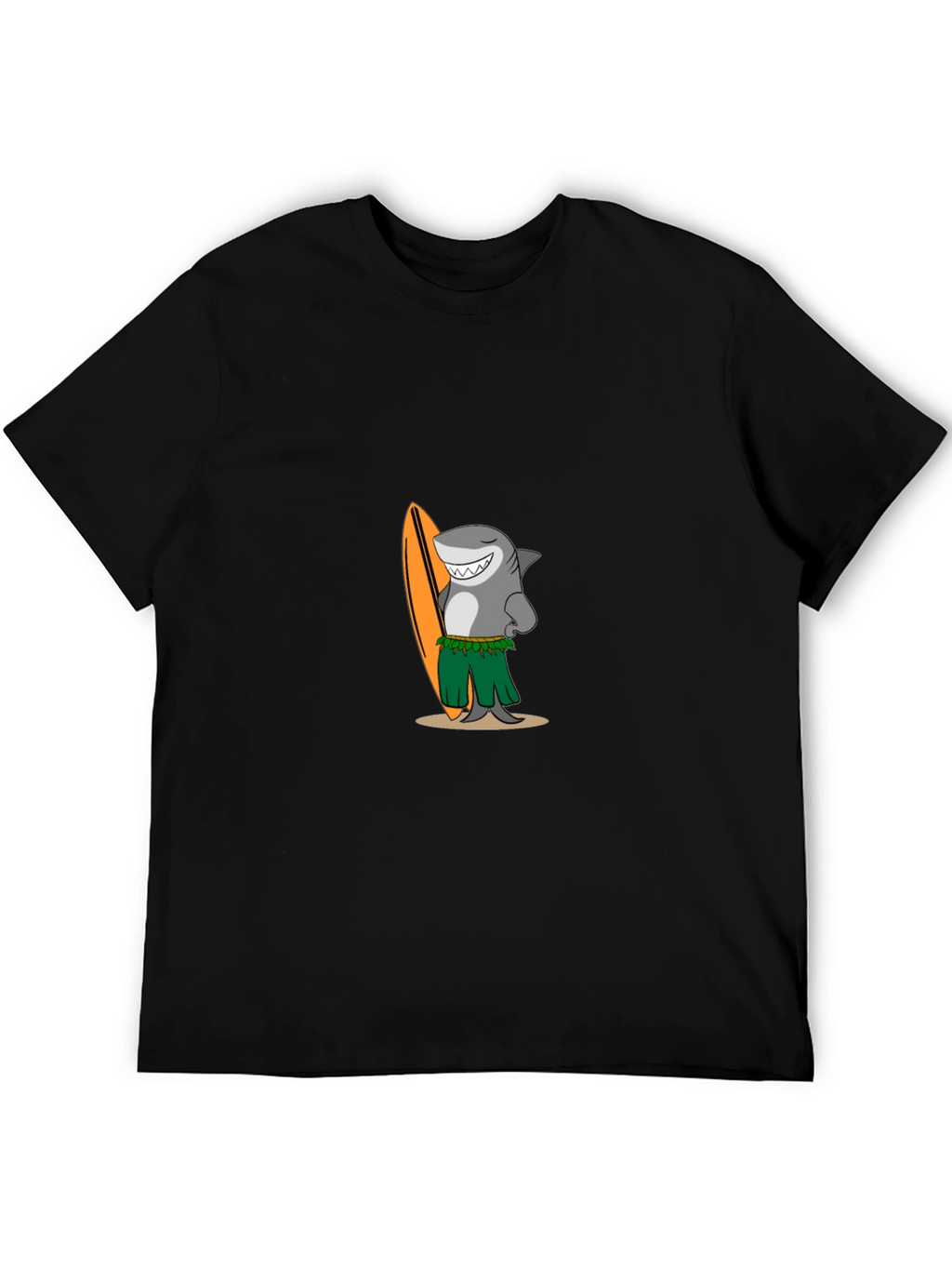 Surfing Shark Graphic Tee - Black Cotton T-Shirt