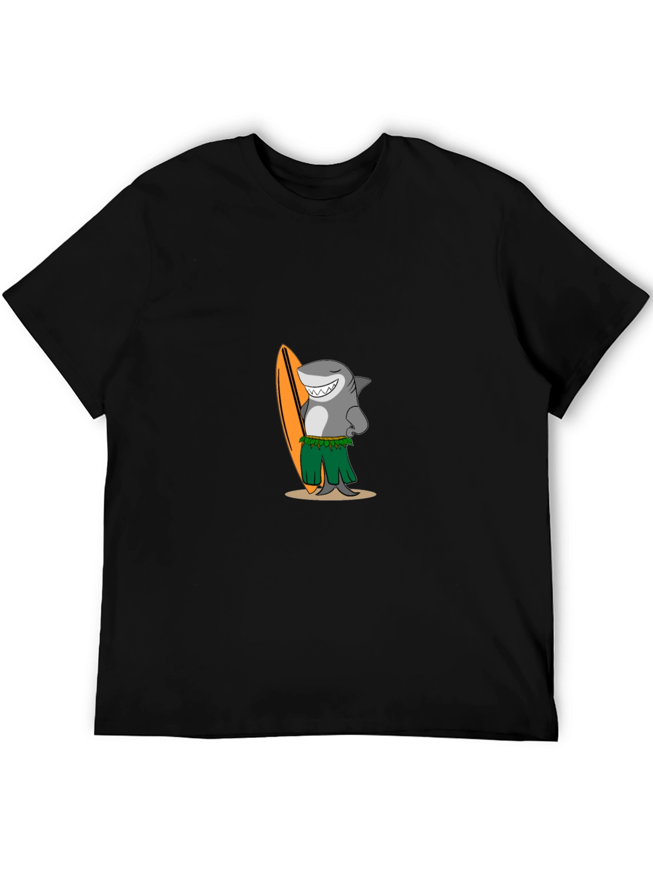 Surfing Shark Graphic Tee - Black Cotton T-Shirt
