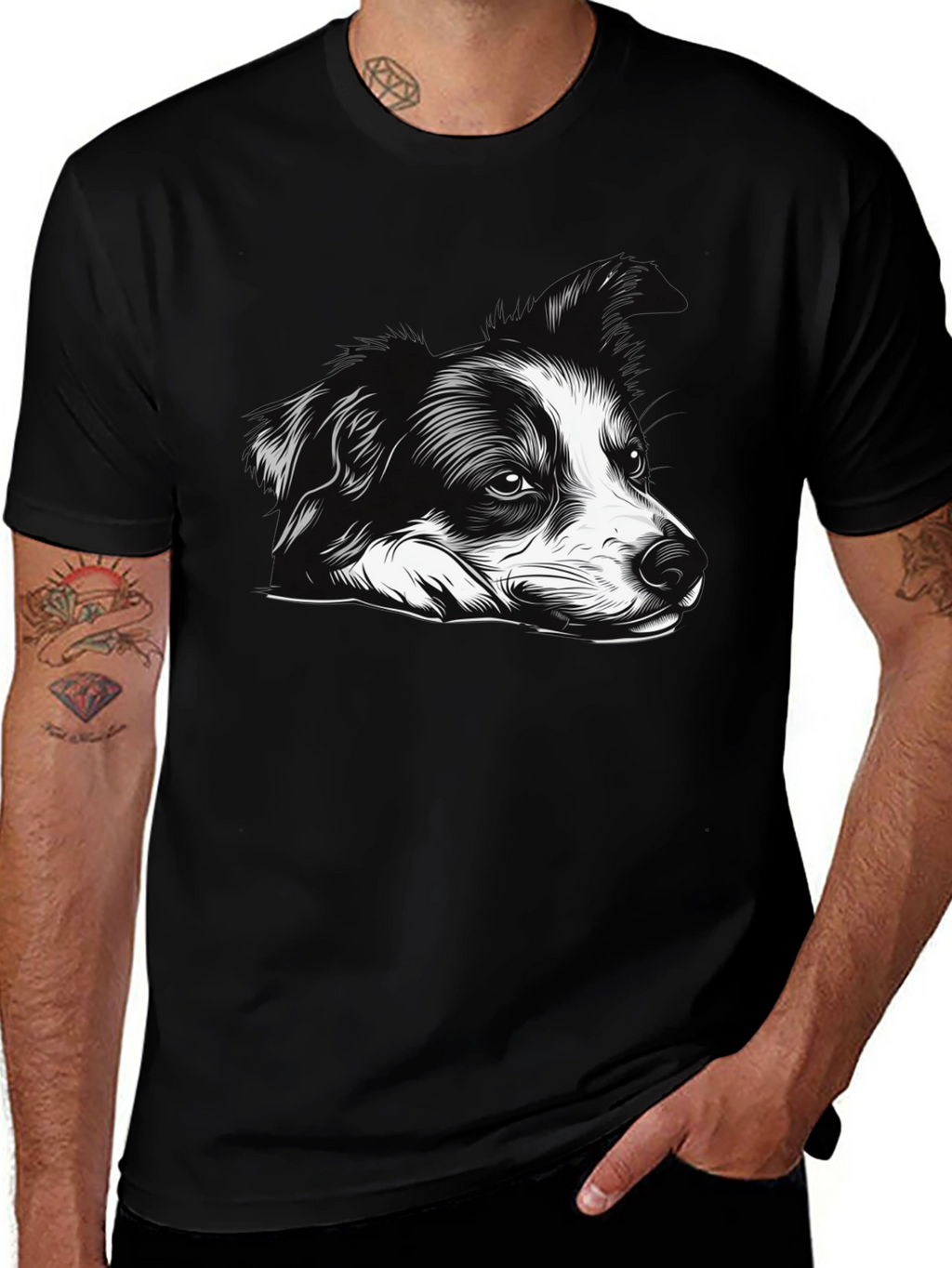 Dog Graphic Print Black Tee
