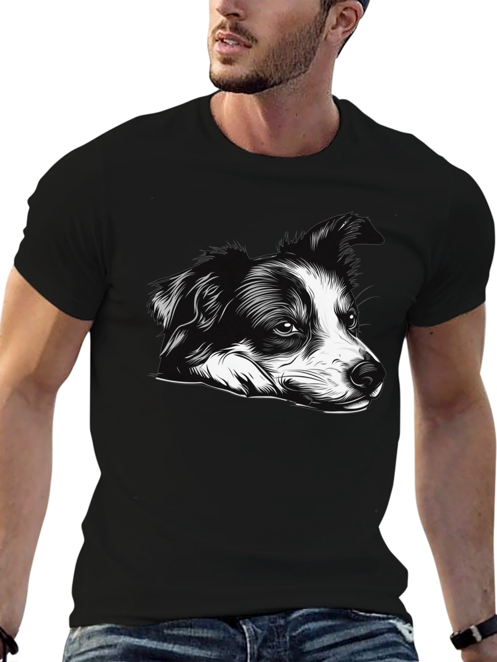 Dog Graphic Print Black Tee
