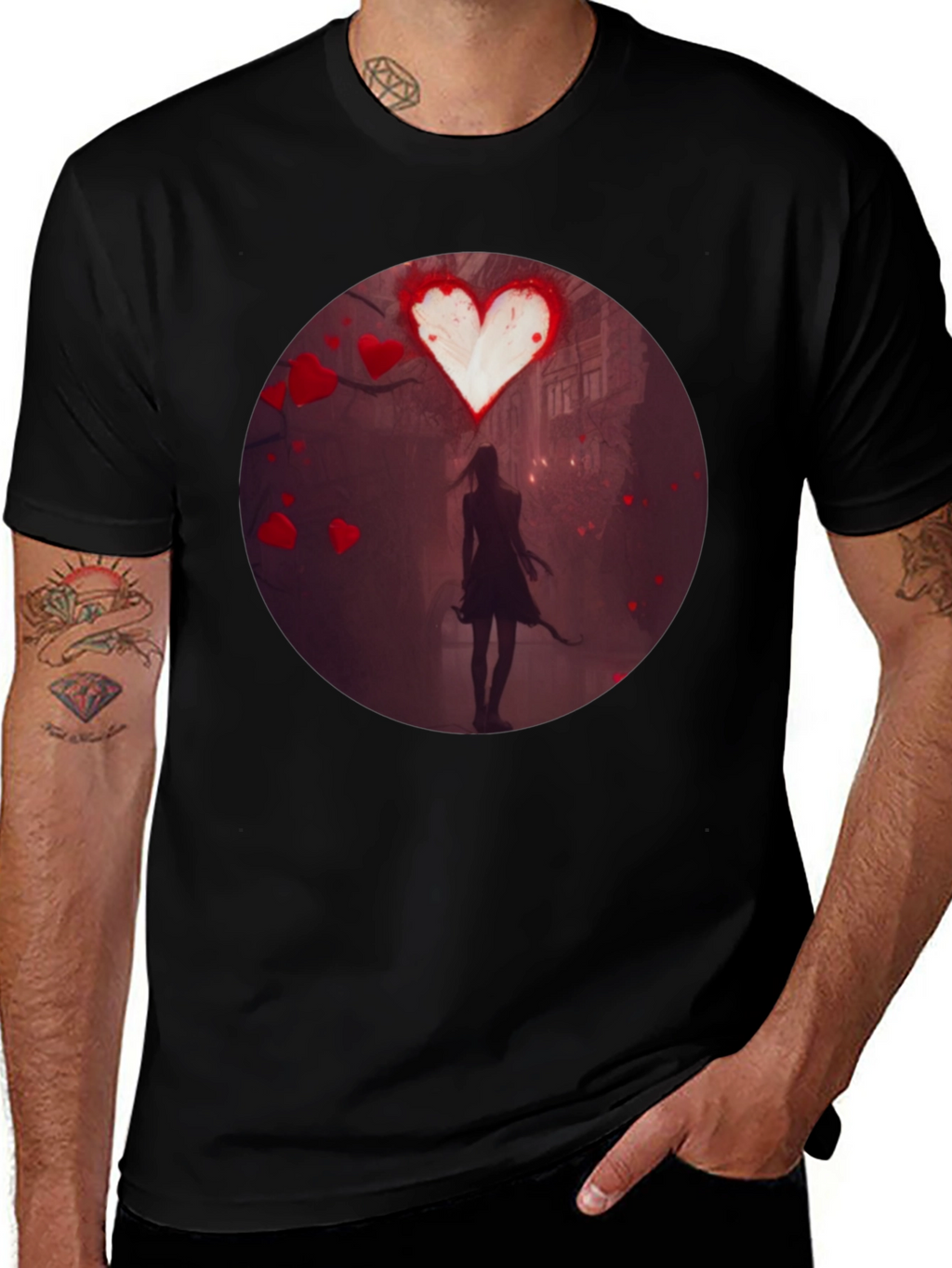 Romantic Heart Silhouette Graphic T-Shirt