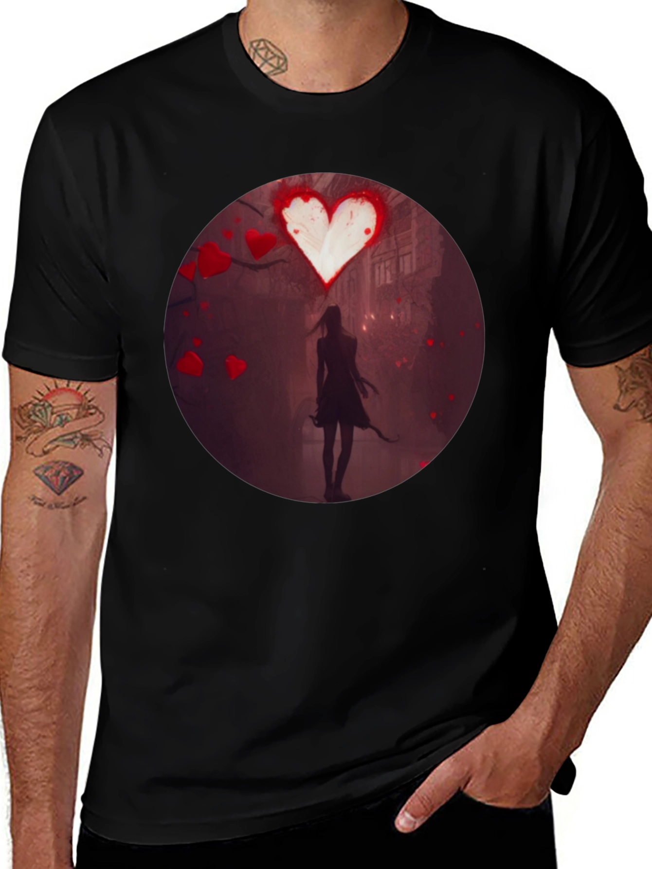 Romantic Heart Silhouette Graphic T-Shirt