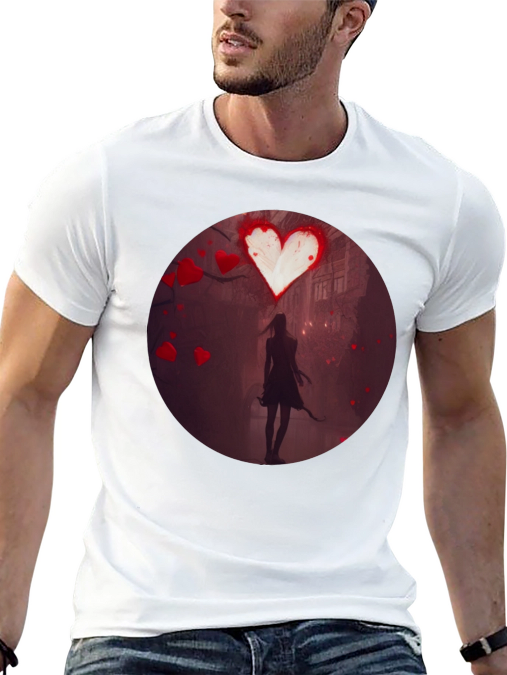 Romantic Heart Silhouette Graphic T-Shirt