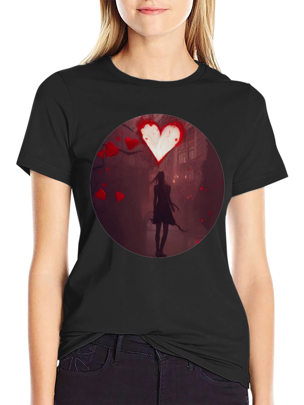 Romantic Heart Silhouette Graphic T-Shirt