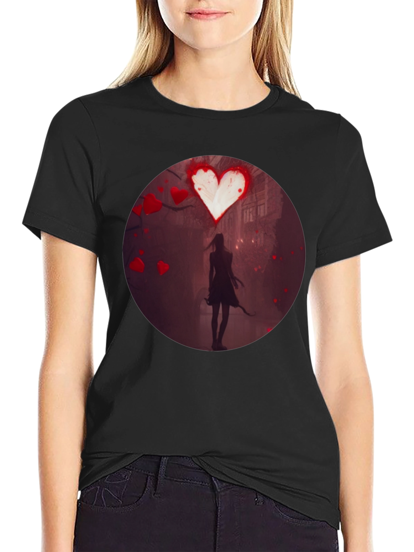 Romantic Heart Silhouette Graphic T-Shirt