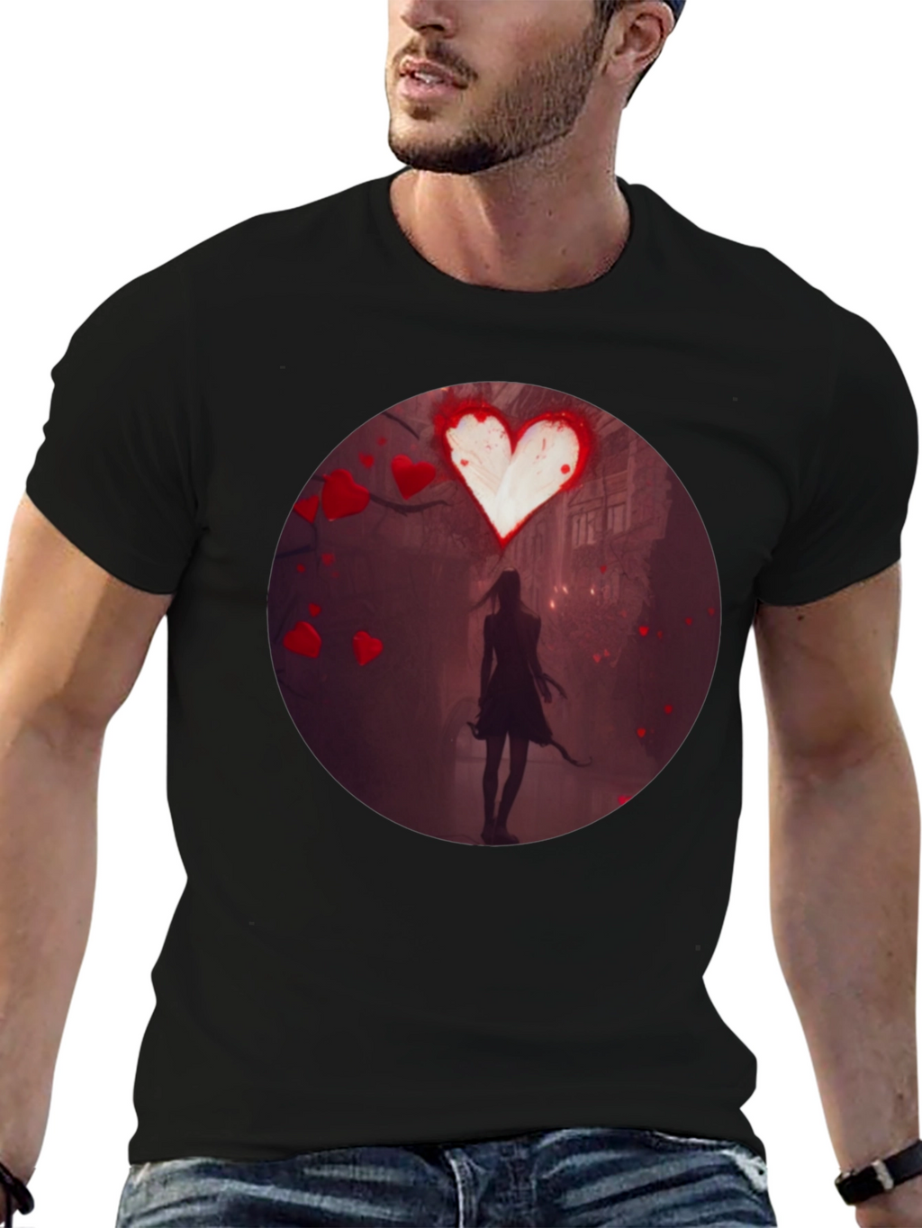 Romantic Heart Silhouette Graphic T-Shirt