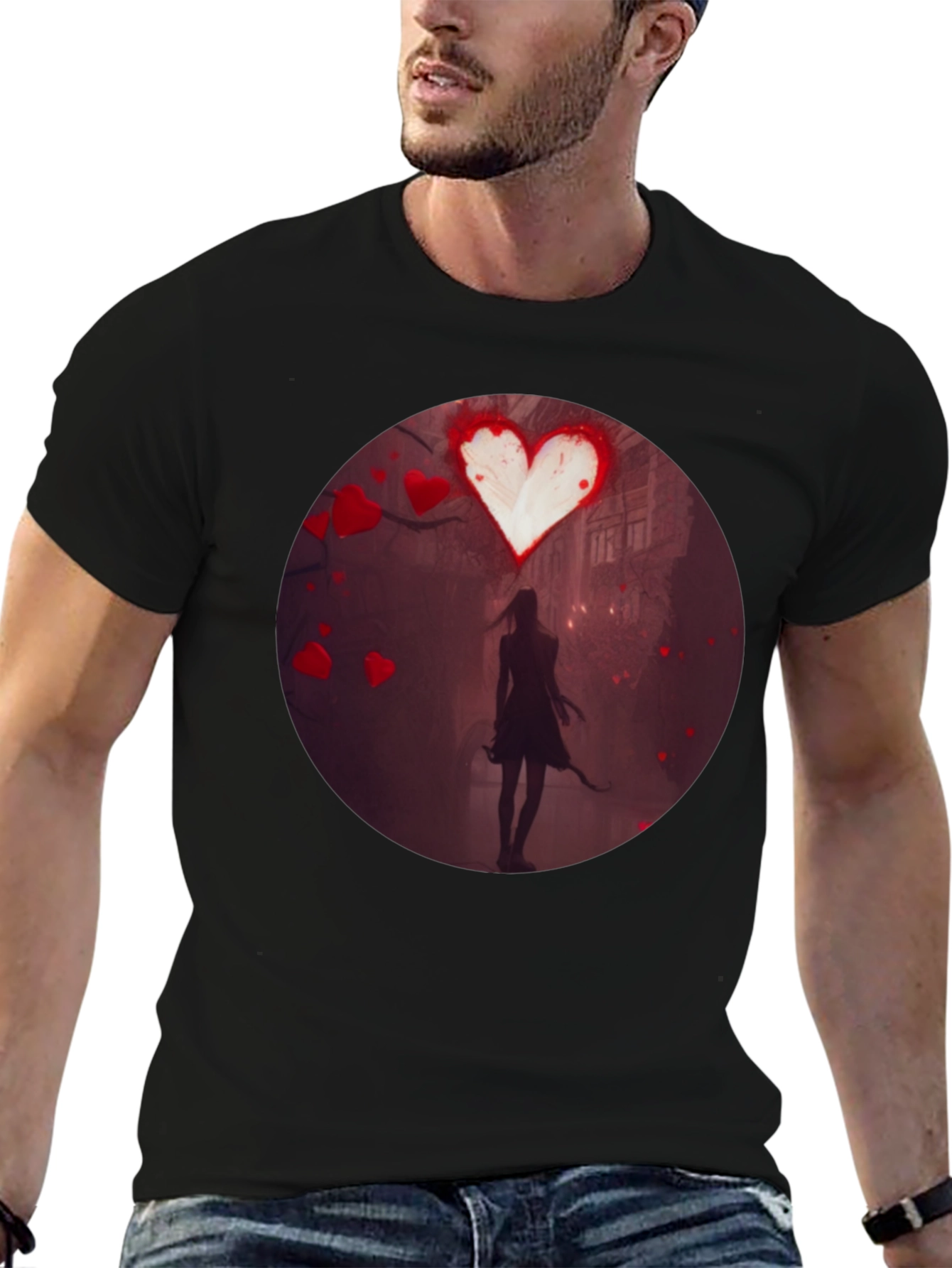 Romantic Heart Silhouette Graphic T-Shirt