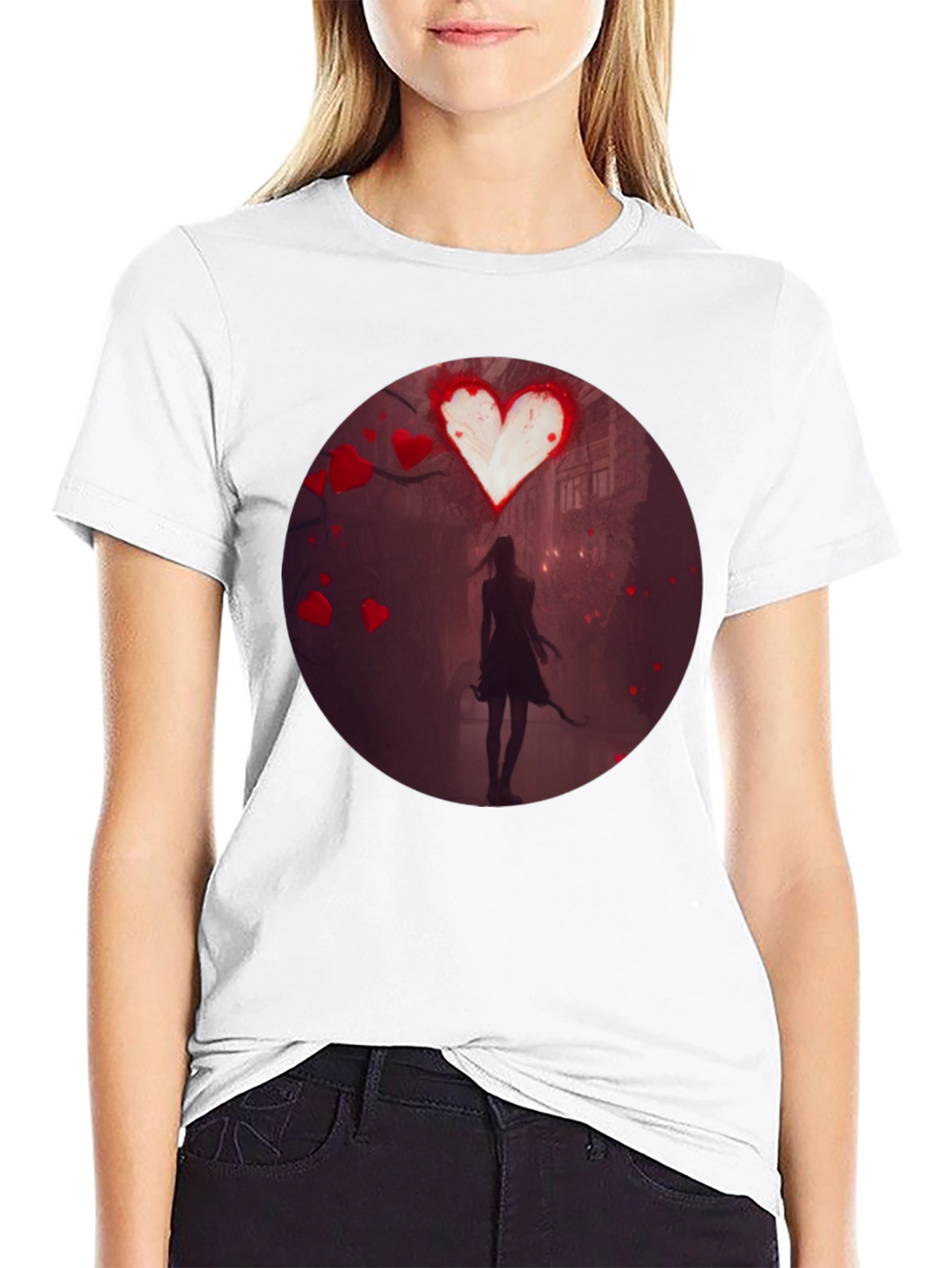 Romantic Heart Silhouette Graphic T-Shirt